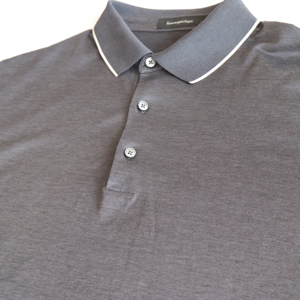 Ermenegildo Zegna Mens Black Tipped Collar Cotton Polo Shirt Size L